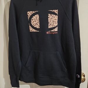 Champion Womens Black Hoodie with Leopard Logo MEDIUM NWOT